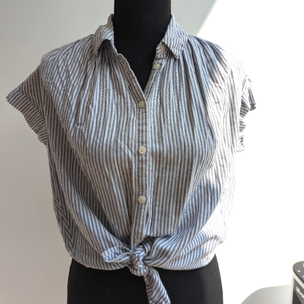Free shipping Madewell striped flutter sleeve button up